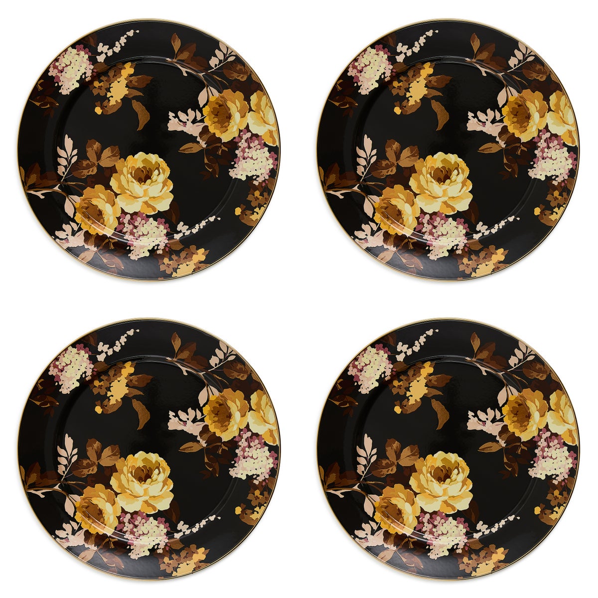 Wild Rose Brown Chargers, Set of 4