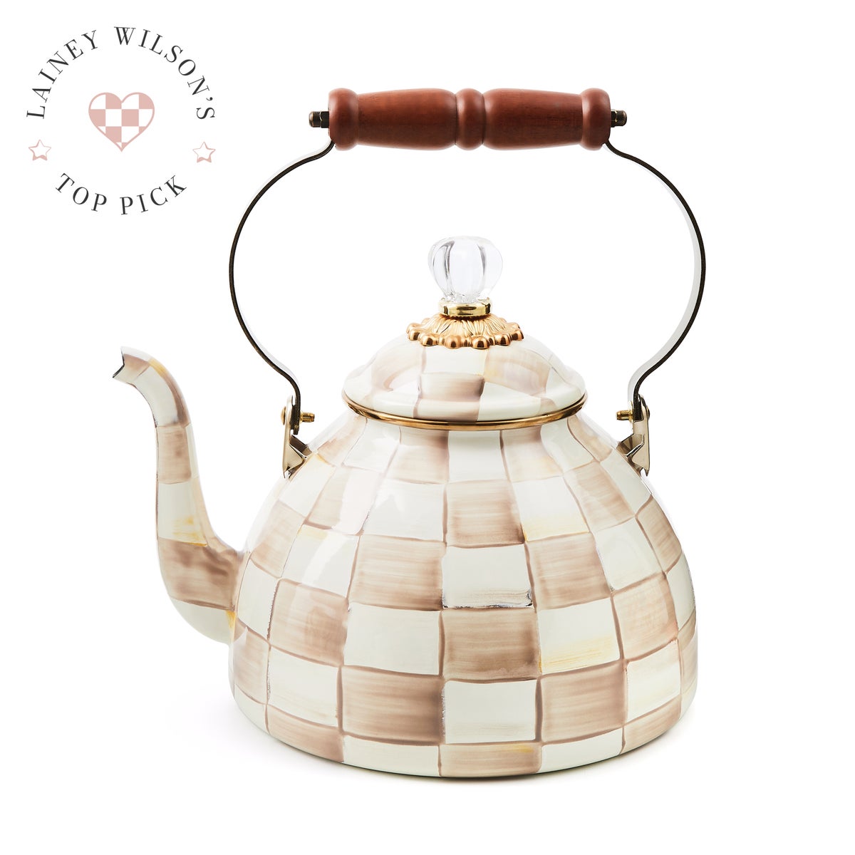 Mocha Check 3 Quart Tea Kettle