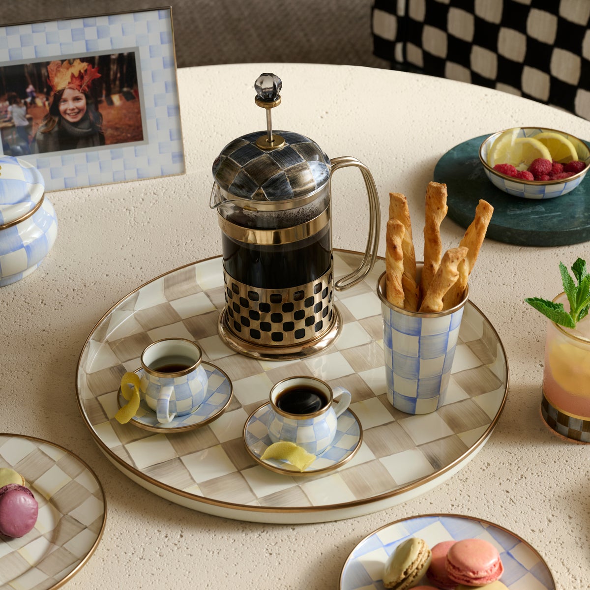 Mocha Check Round Tray - Image 7