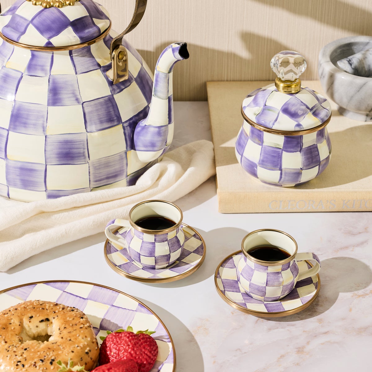 Violet Check Espresso Cup & Saucer Set - Image 2