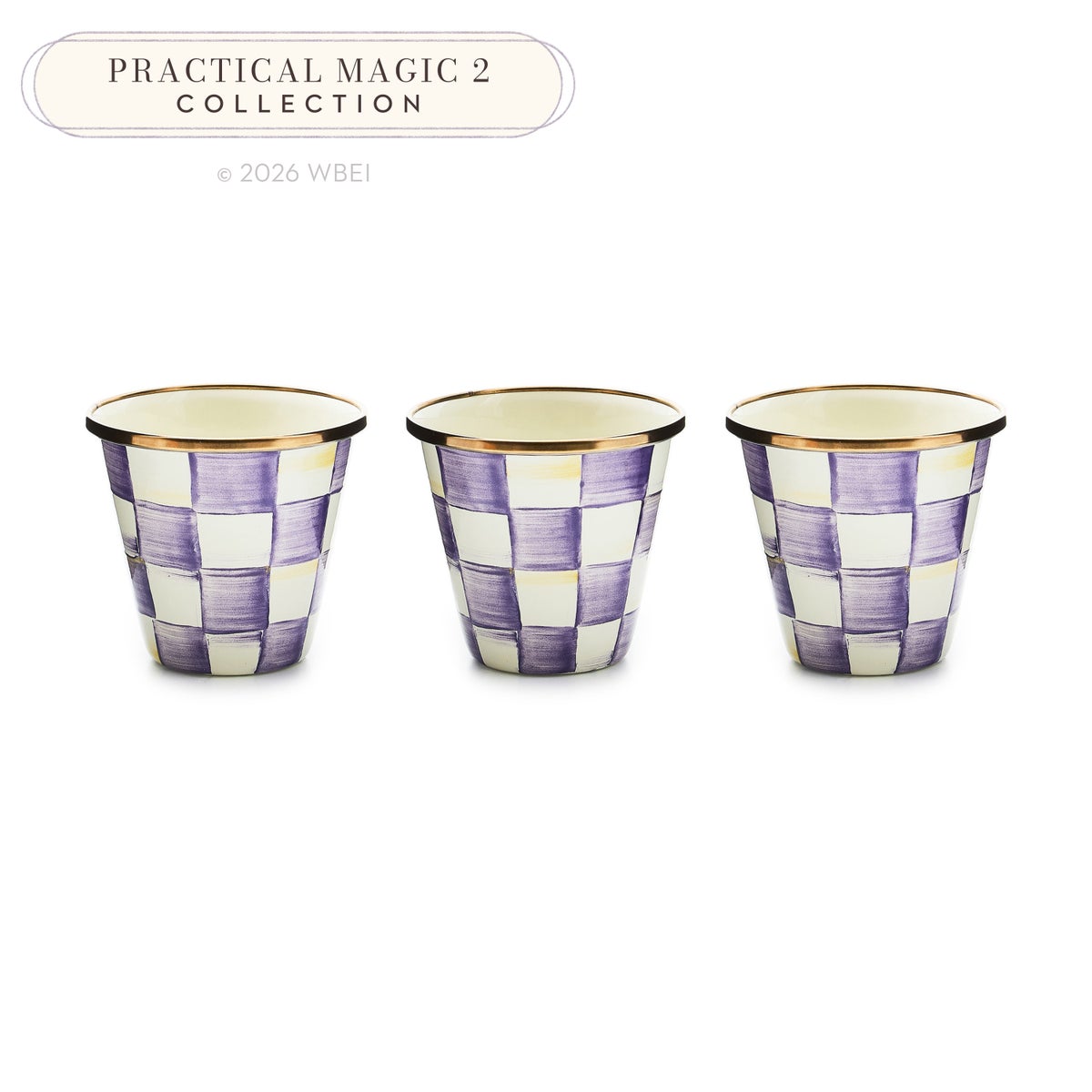 Violet Check Herb Pots, Set of 3