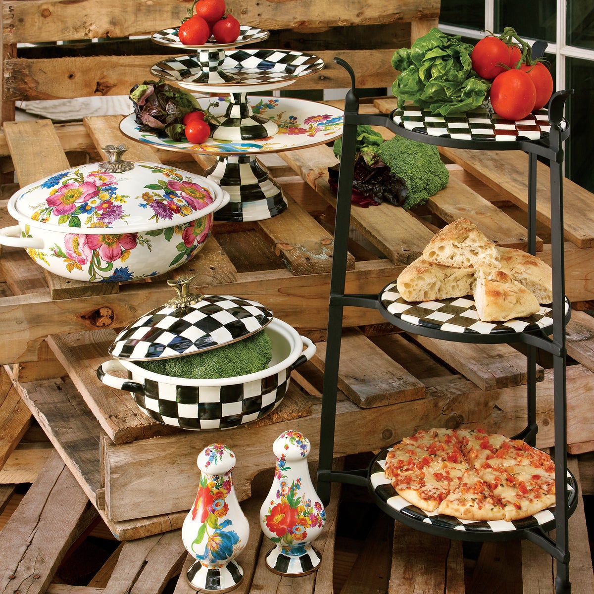 White Flower Market Large Pedestal Platter - Image 7