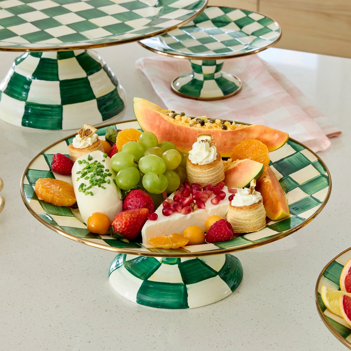 Emerald Check Mini Pedestal Platter - Image 2