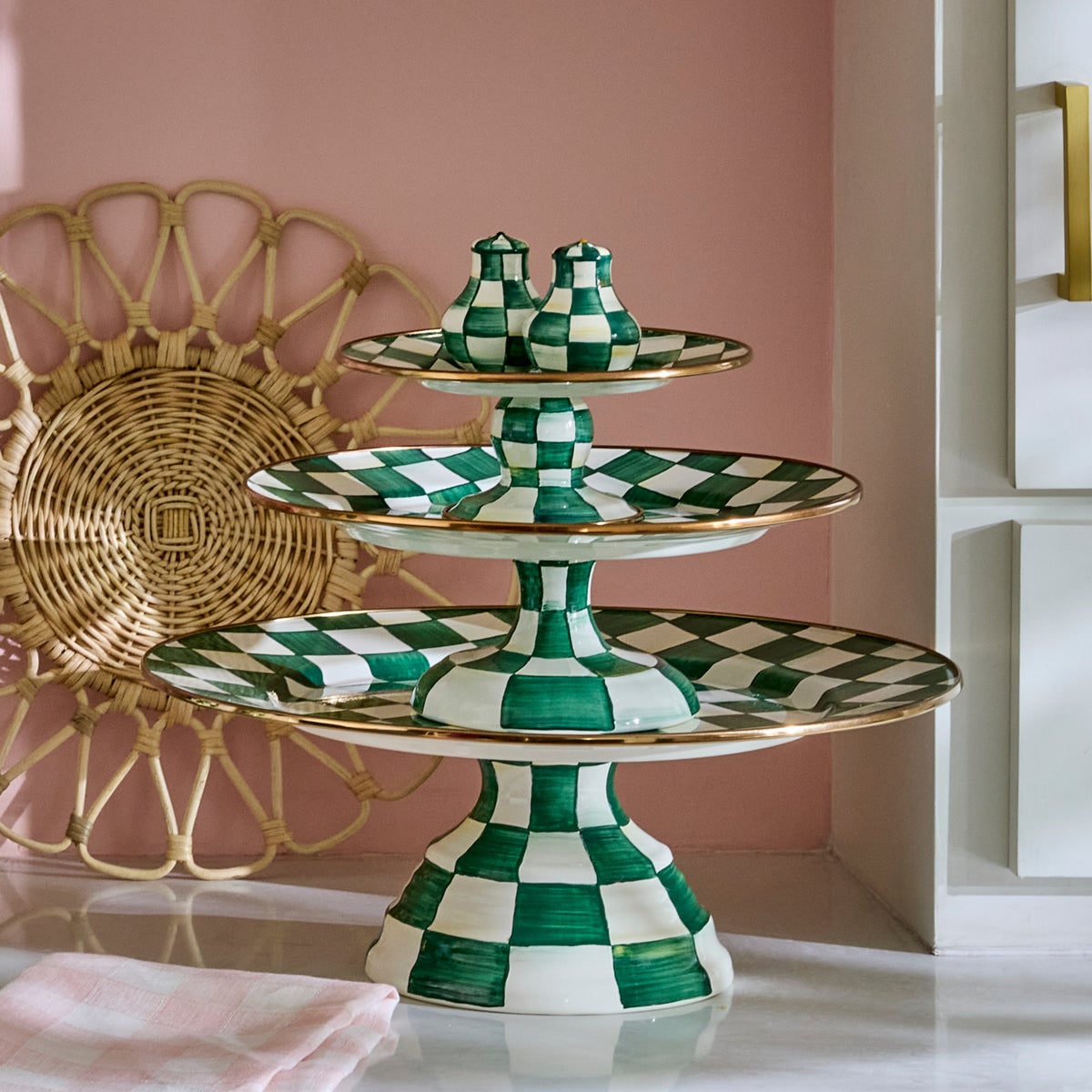 Emerald Check Mini Pedestal Platter - Image 4