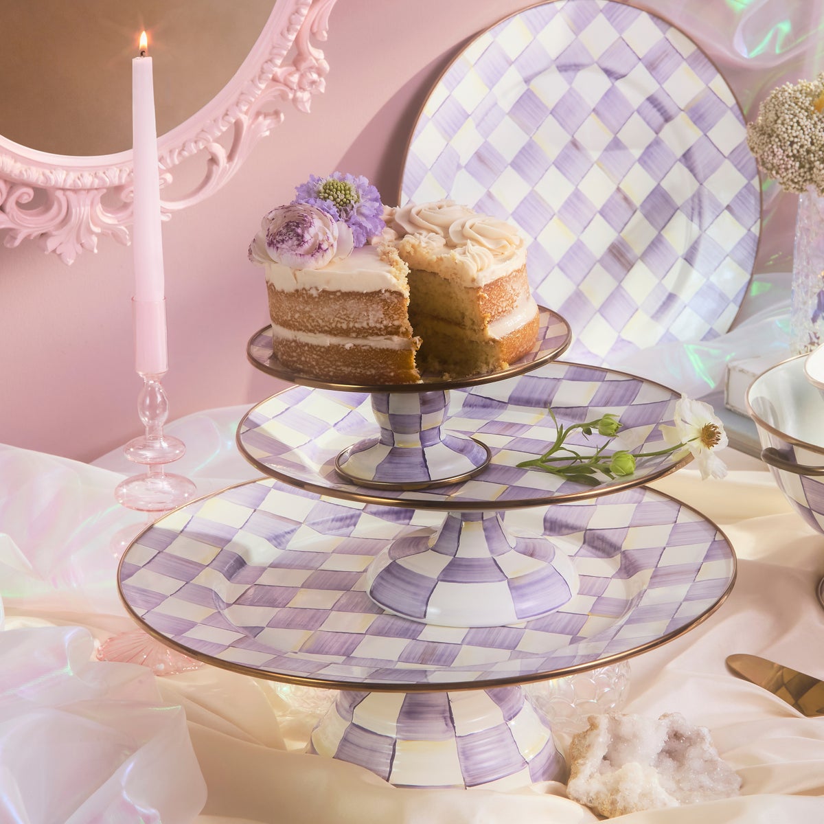 Violet Check Mini Pedestal Platter - Image 2