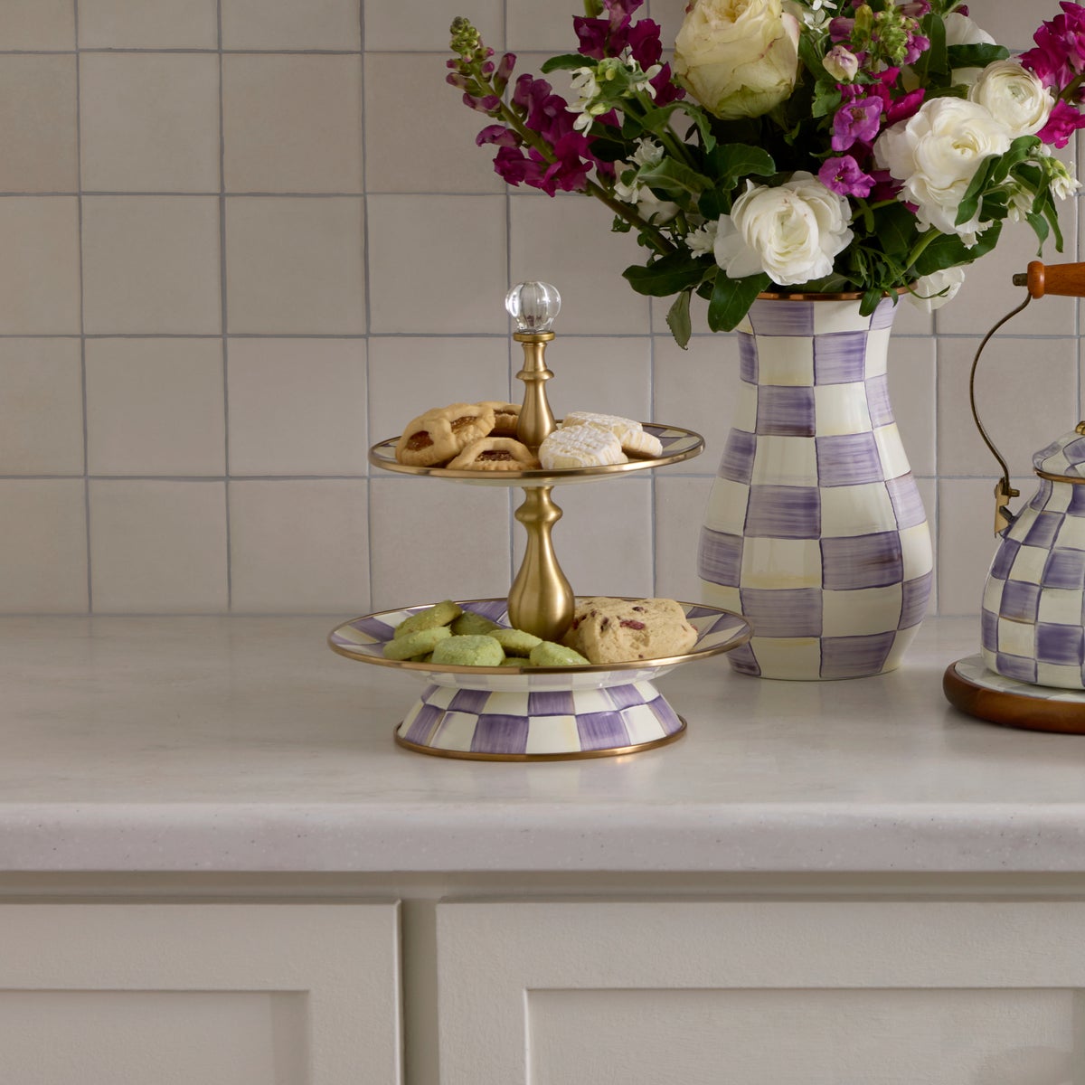 Violet Check Two Tier Sweet Stand - Image 2