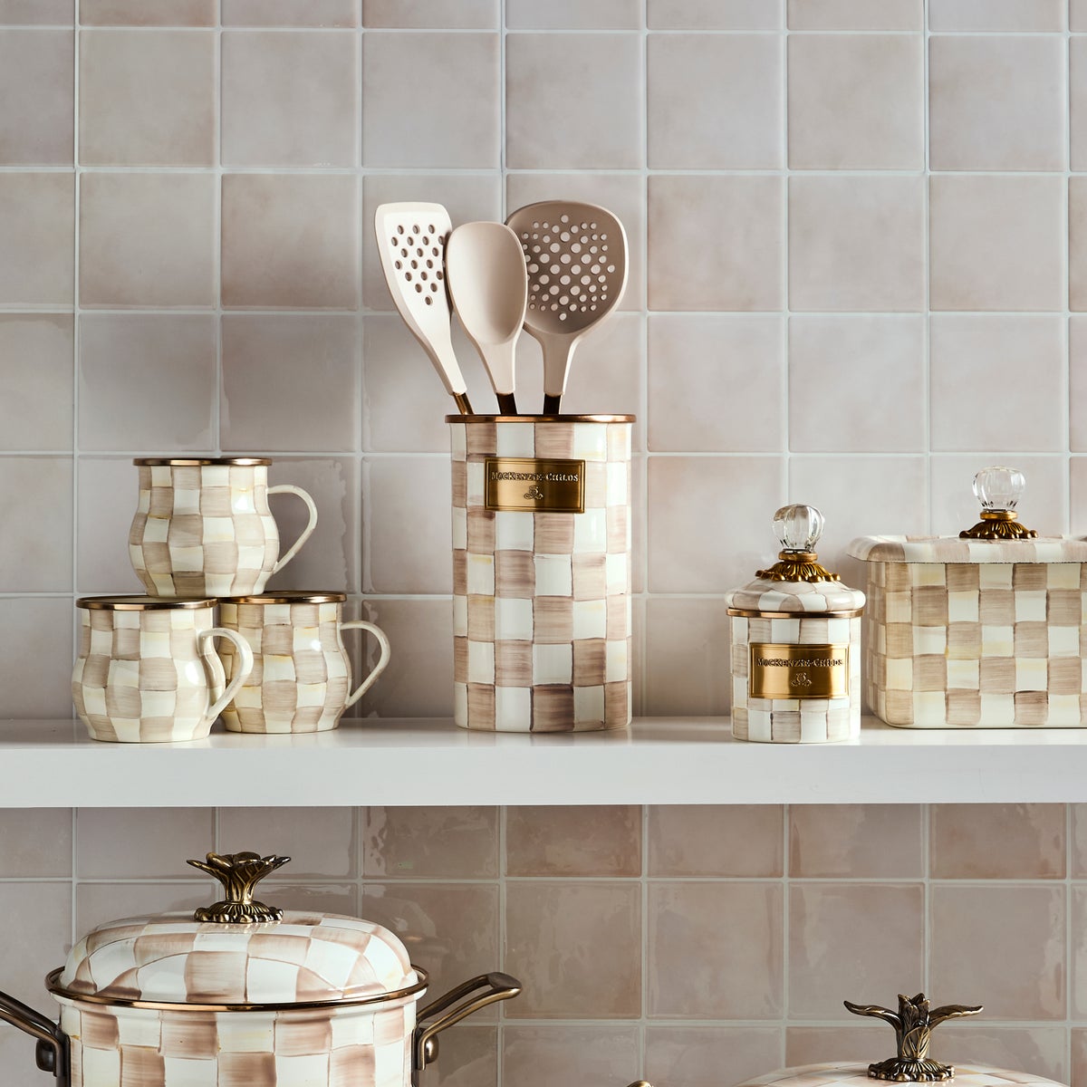 Mocha Check Utensil Holder - Image 7