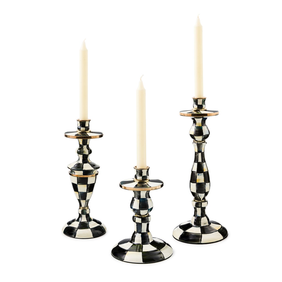 Courtly Check Large Enamel Candlestick - Image 3