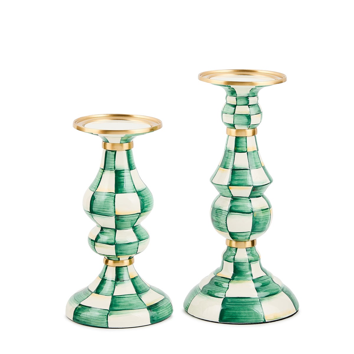 Emerald Check Medium Pillar Candlestick - Image 3