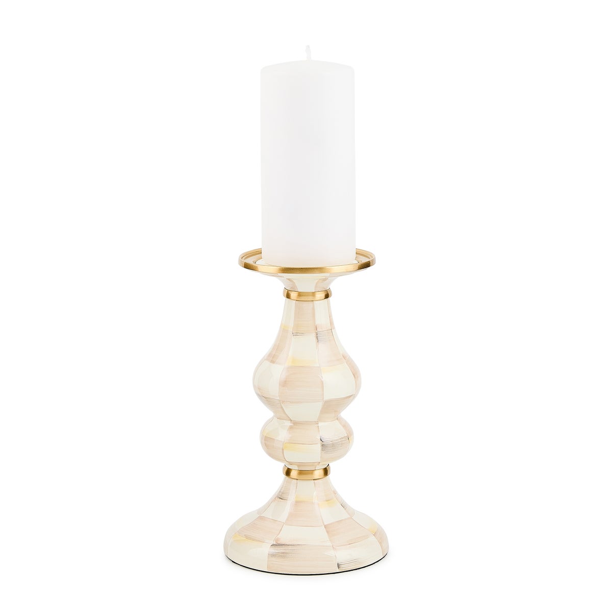 Mocha Check Medium Pillar Candlestick - Image 2
