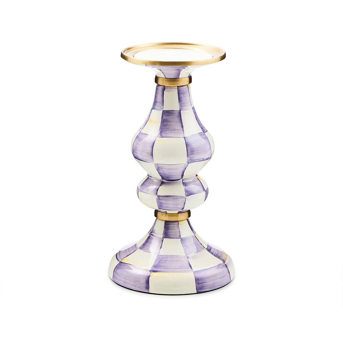 Violet Check Medium Pillar Candlestick
