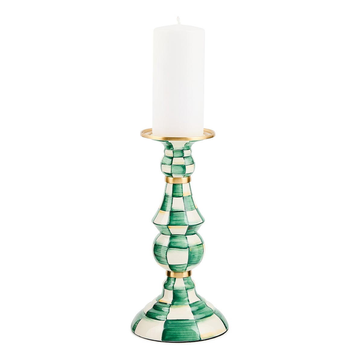 Emerald Check Large Pillar Candlestick - Image 2
